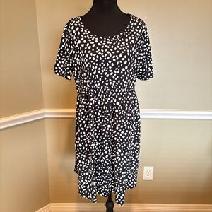 JODIFL Black & White Polka Dot Boho Casual Chic Babydoll Dress Sz L Made USA